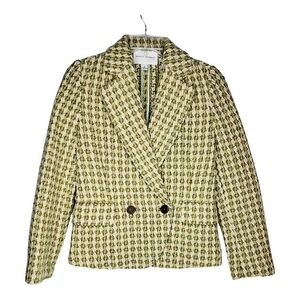 Banana Republic Blazer Double Breasted Houndstooth Tweed Bucle Structured Coco S